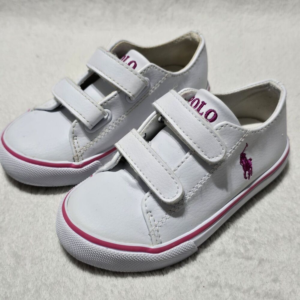 Polo Ralph Lauren Size 8 Toddler Girls Sneakers White Hook & Loop Casual Shoes